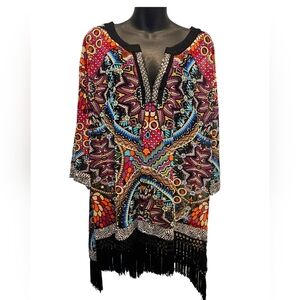 Bohemian Multicolor Swim Coverup with Fringe